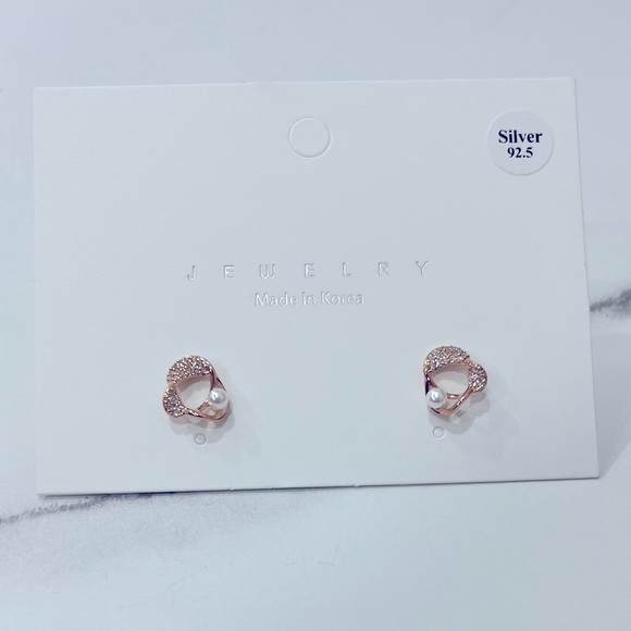 Pearl & Diamonds (Rose Gold) Earrings-Sterling Silver - Picture 3 of 3